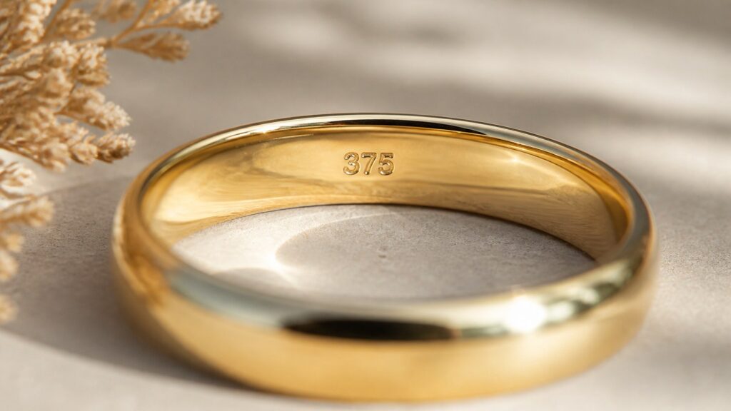 Bague en or 375 avec poinçon visible