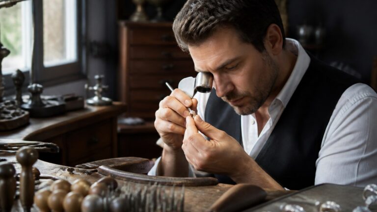 Artisan joaillier travaillant sur un bijou en diamant dans un atelier