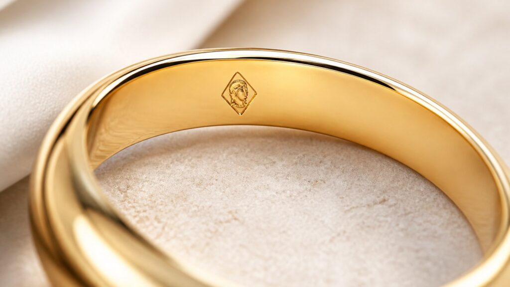 Bague en or avec poinçon visible à l'intérieur