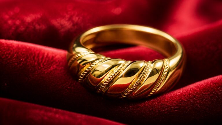 Bague en vermeil 18 carats sur tissu de velours rouge