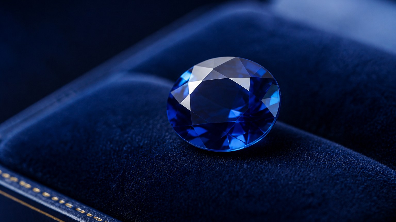 Saphir bleu facetté dans un écrin bleu