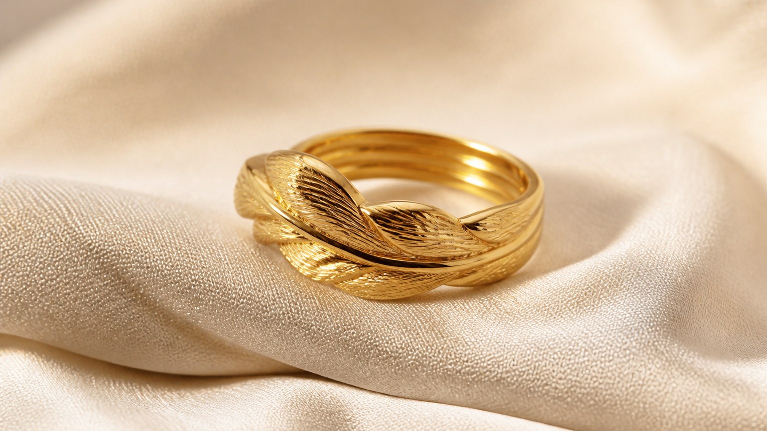 Bague en vermeil couleur or jaune sur fond neutre