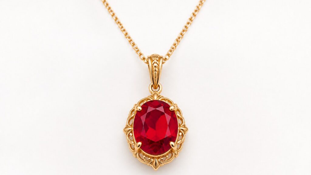 Collier en or avec pierre précieuse rouge vif