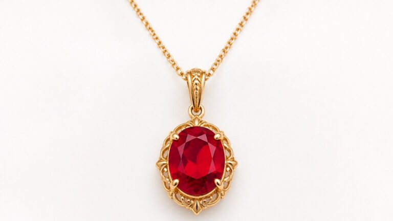 Collier en or avec pierre précieuse rouge vif