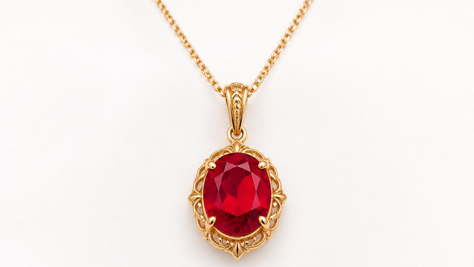 Collier en or avec pierre précieuse rouge vif