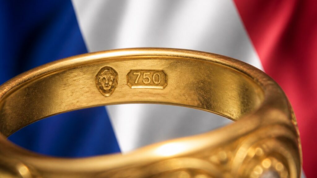 Poinçon d'or italien 750 sur une bague vintage en or