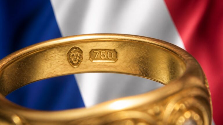 Poinçon d'or italien 750 sur une bague vintage en or