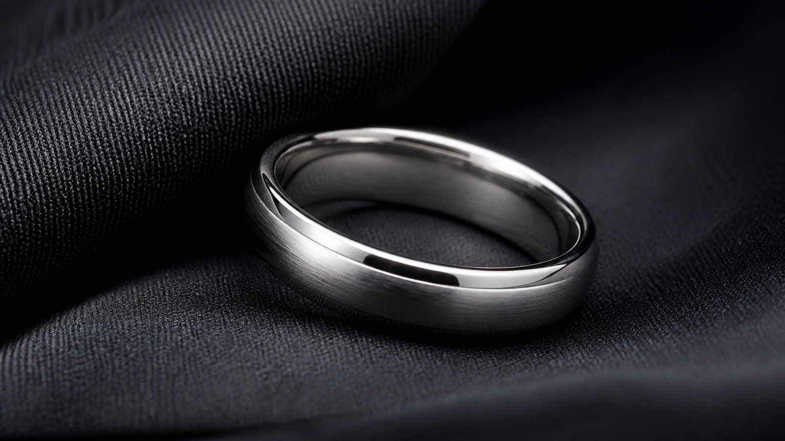 Alliance en or blanc pour homme sur fond sombre