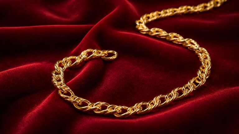 Chaîne en or jaune pour femme sur fond rouge velours