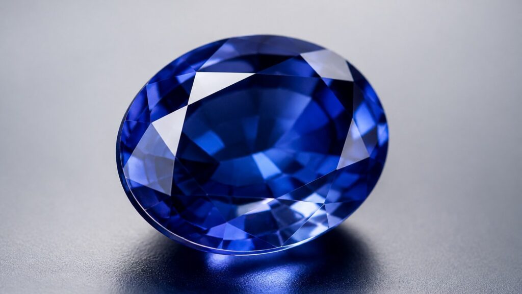 Gros plan sur un saphir bleu taillé brillant