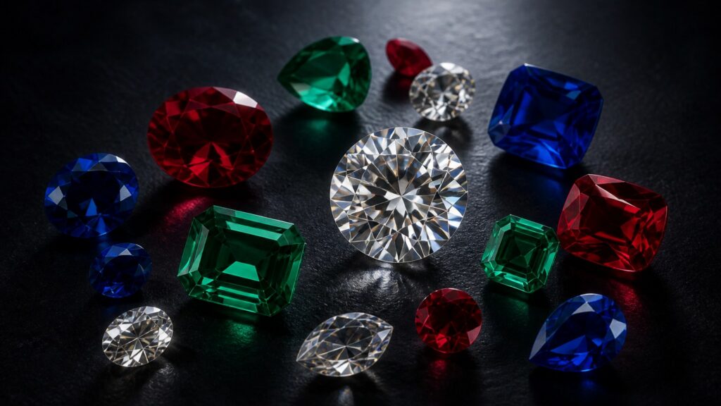 Assortiment de pierres précieuses colorées sur fond sombre
