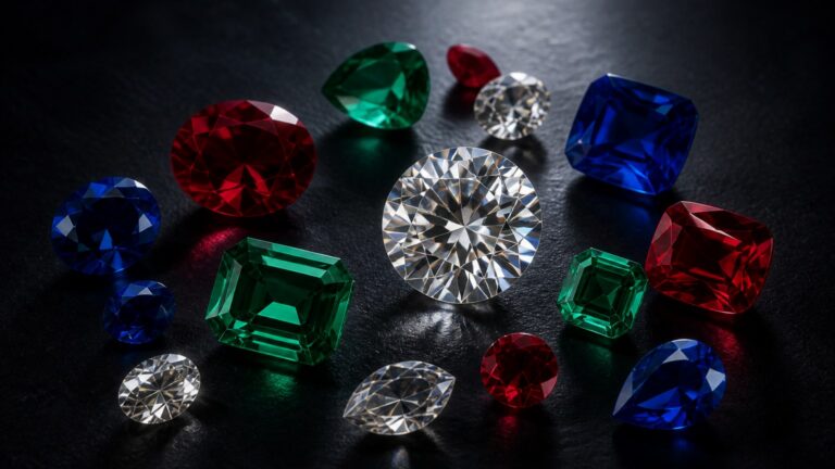 Assortiment de pierres précieuses colorées sur fond sombre