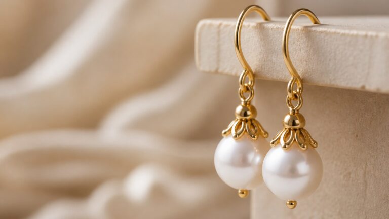 Boucles d'oreilles pendantes en perle de culture avec monture dorée