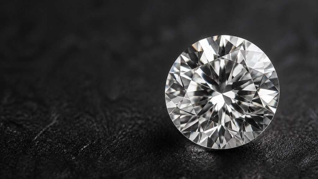 Diamant rond brillant de 2 carats éclairé sur fond noir