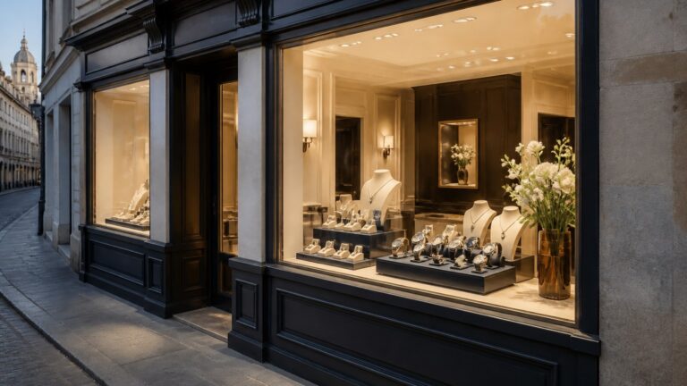 Façade d'une bijouterie traditionnelle à Tours avec vitrine présentant bagues et montres