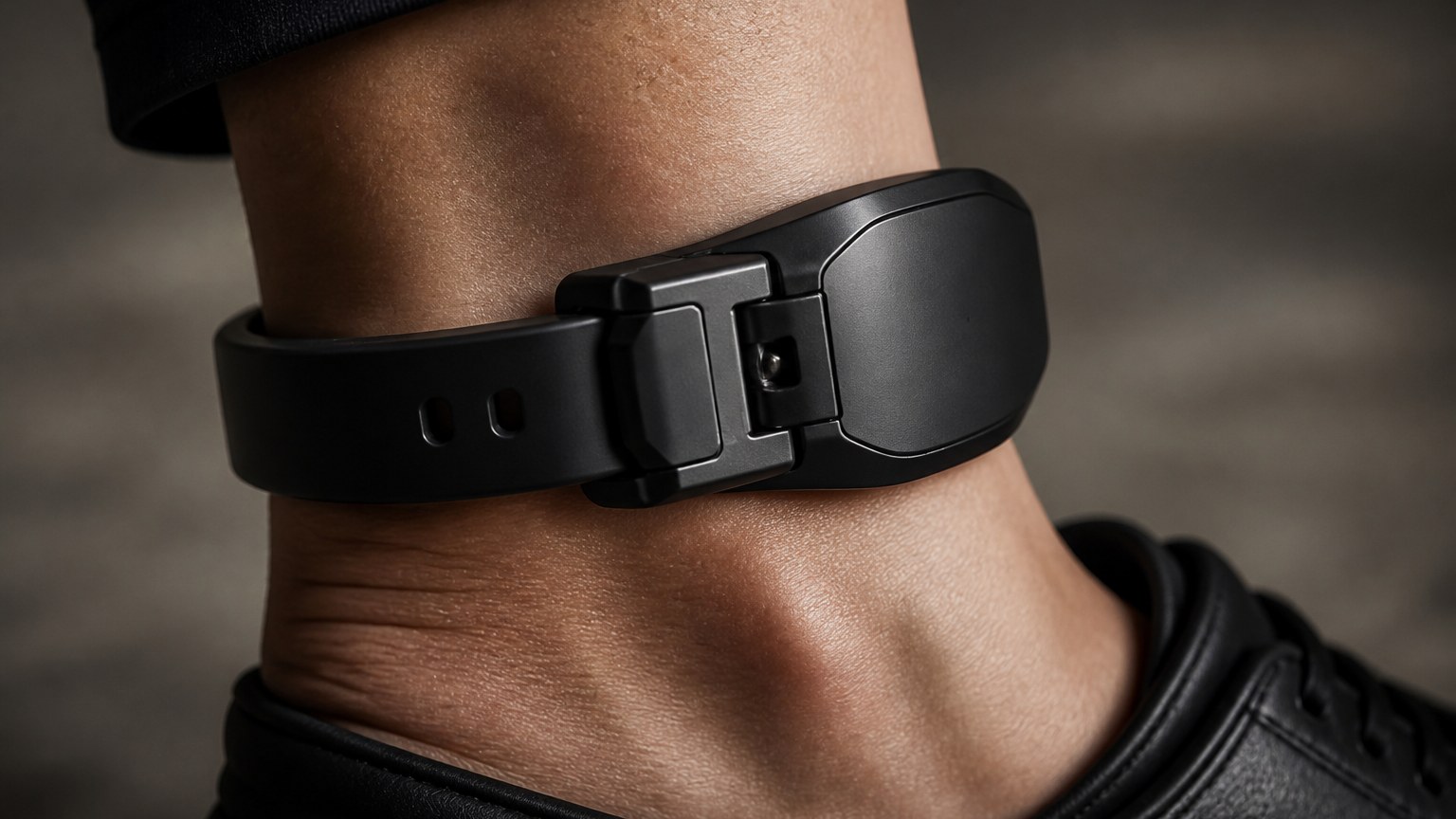 Bracelet électronique moderne porté à la cheville avec système de verrouillage sécurisé