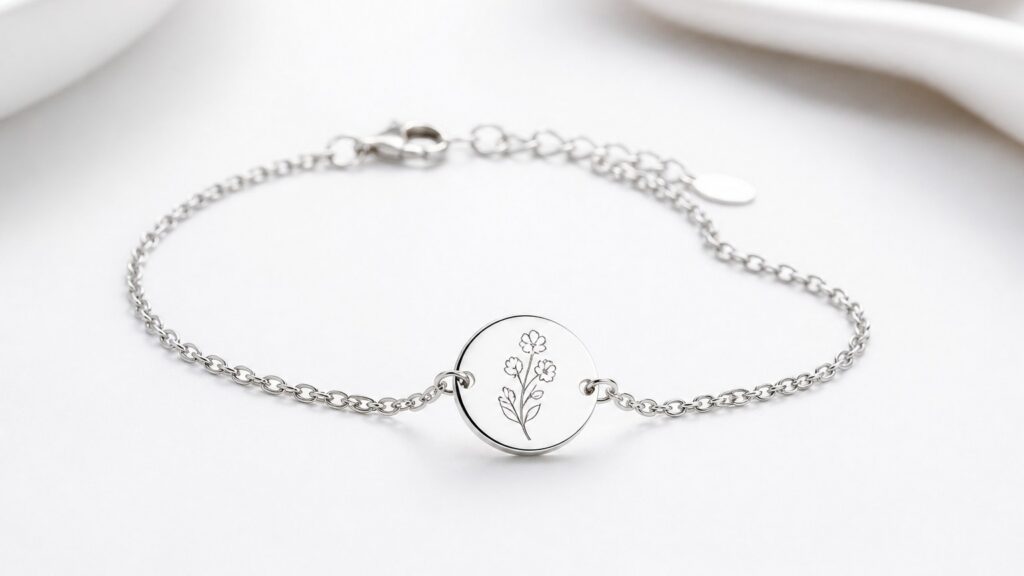 Bracelet personnalisable en argent avec une médaille gravée