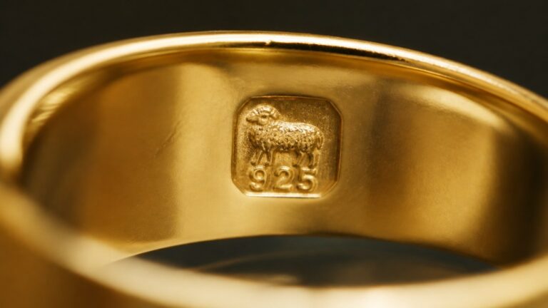 Gros plan sur le poinçon or italien gravé sur une bague