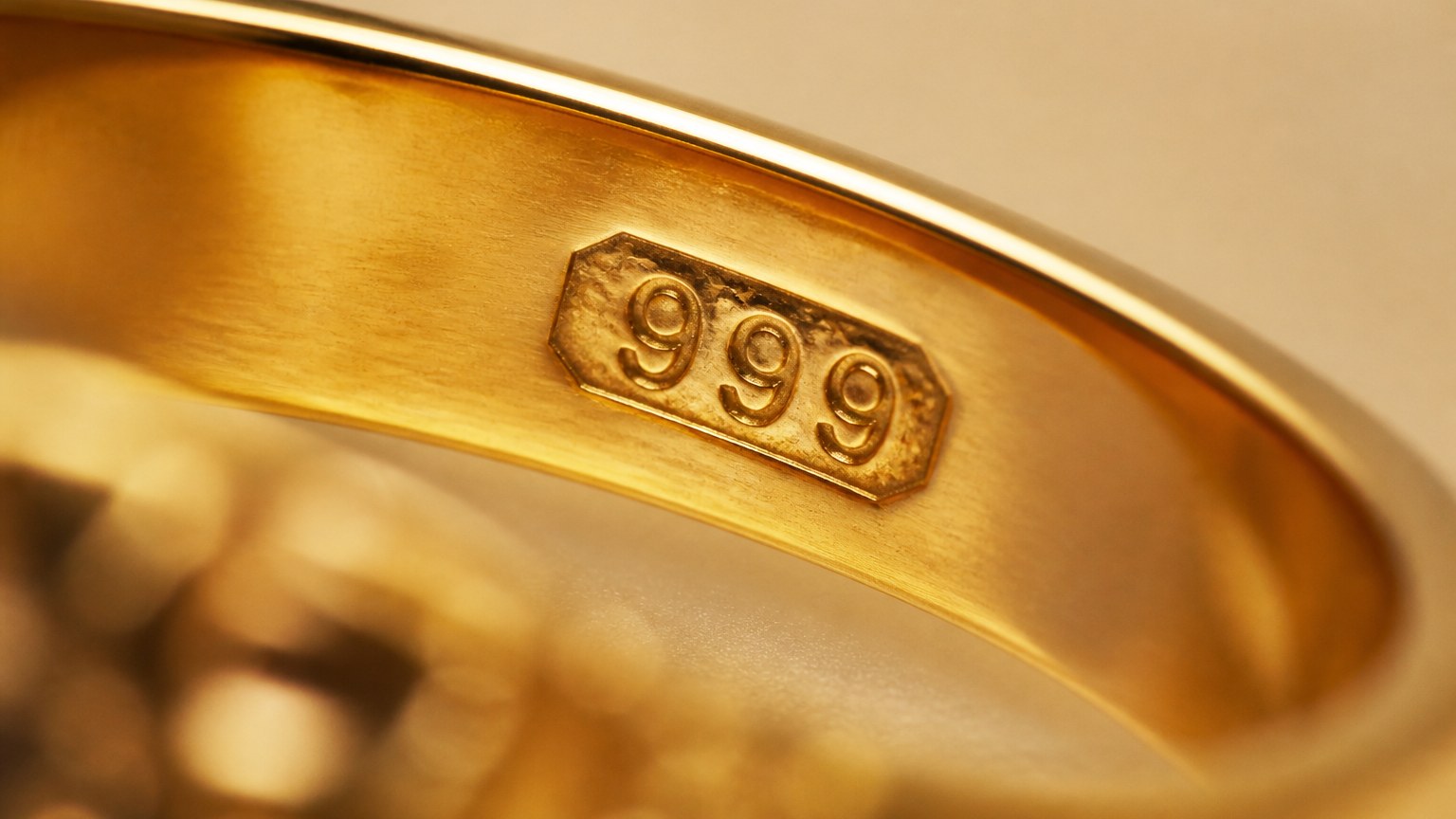 Poinçon 999 certifiant l'or 24 carats sur une bague