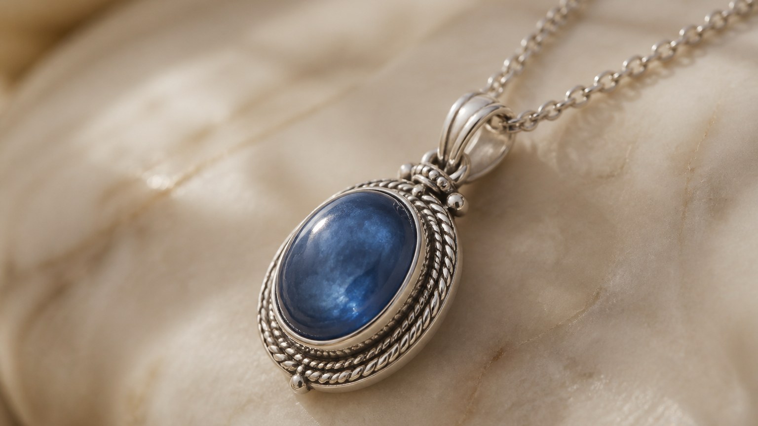 Collier en argent avec pierre précieuse bleue