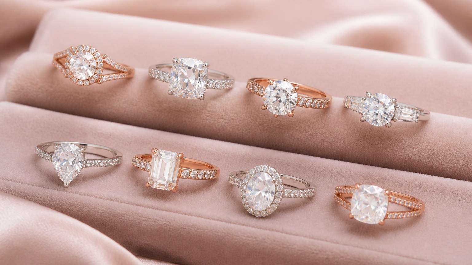 Différents styles de bagues de fiançailles Swarovski en or rose et argent