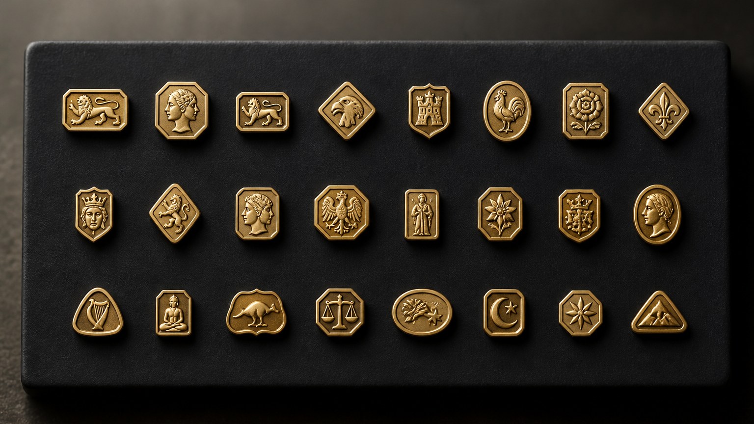 Planche d'identification de poinçons étrangers pour bijou en or 18 carats