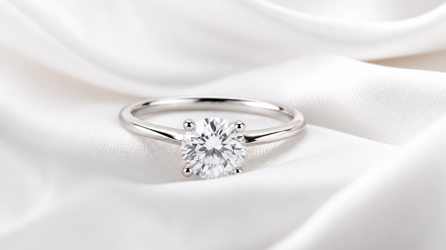 Bague de fiançailles avec diamant 2 carats sur tissu blanc