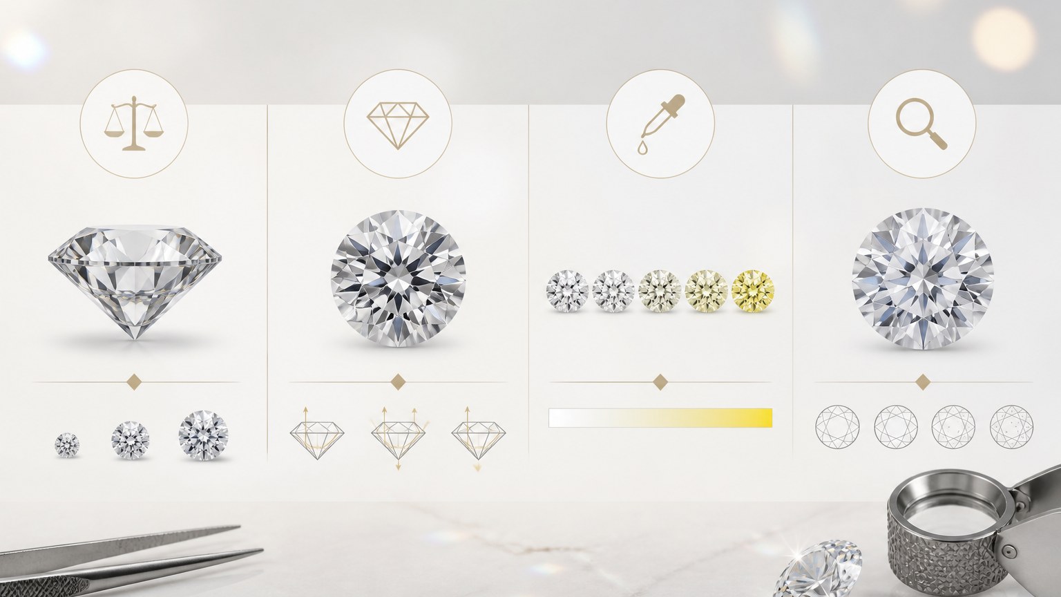 Tableau explicatif des 4C du diamant pour comprendre leur impact sur le prix