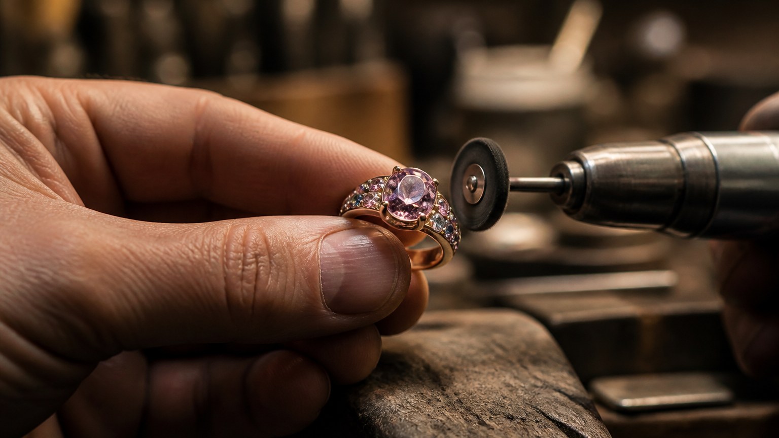 Travail de précision sur une bague en formation à la Haute École de Joaillerie