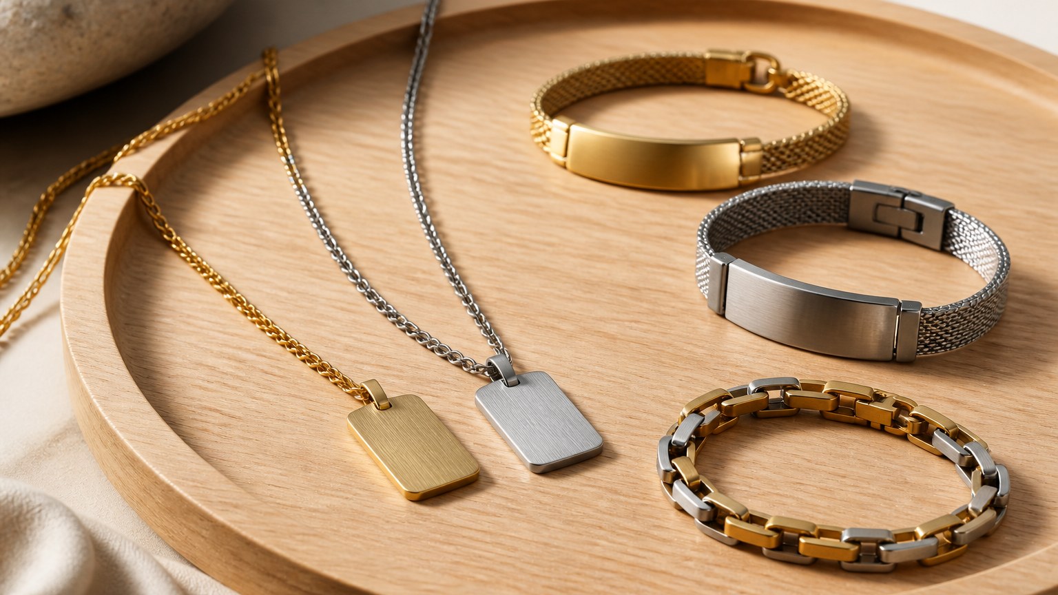 Colliers et bracelets en acier inoxydable avec finitions variées