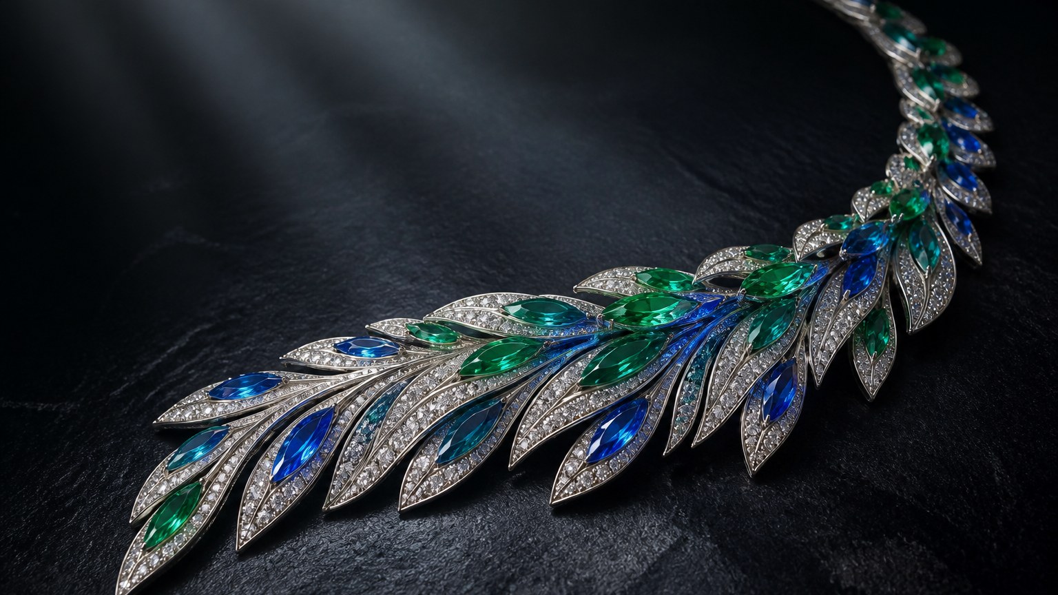 Collier en argent serti de pierres précieuses aux couleurs de perruche