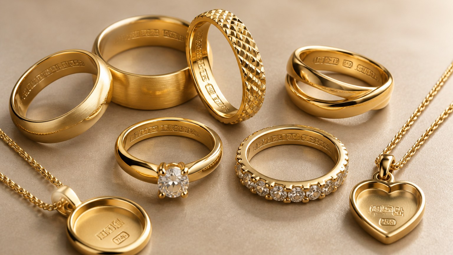 Bijoux italiens en or affichant leurs poinçons de pureté