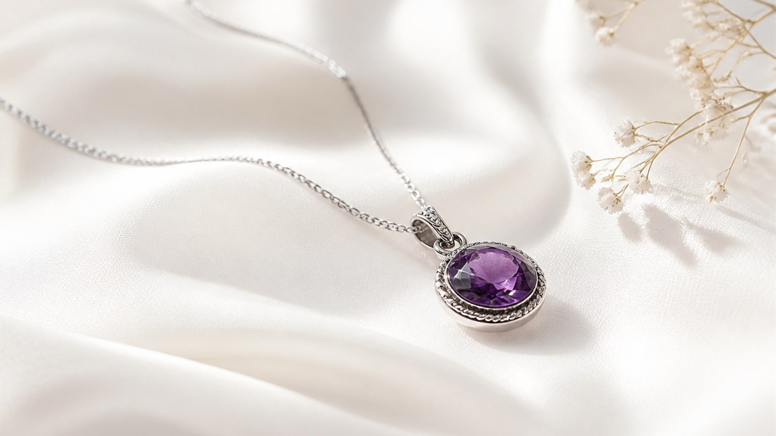 Collier argenté avec pierre semi-précieuse violette