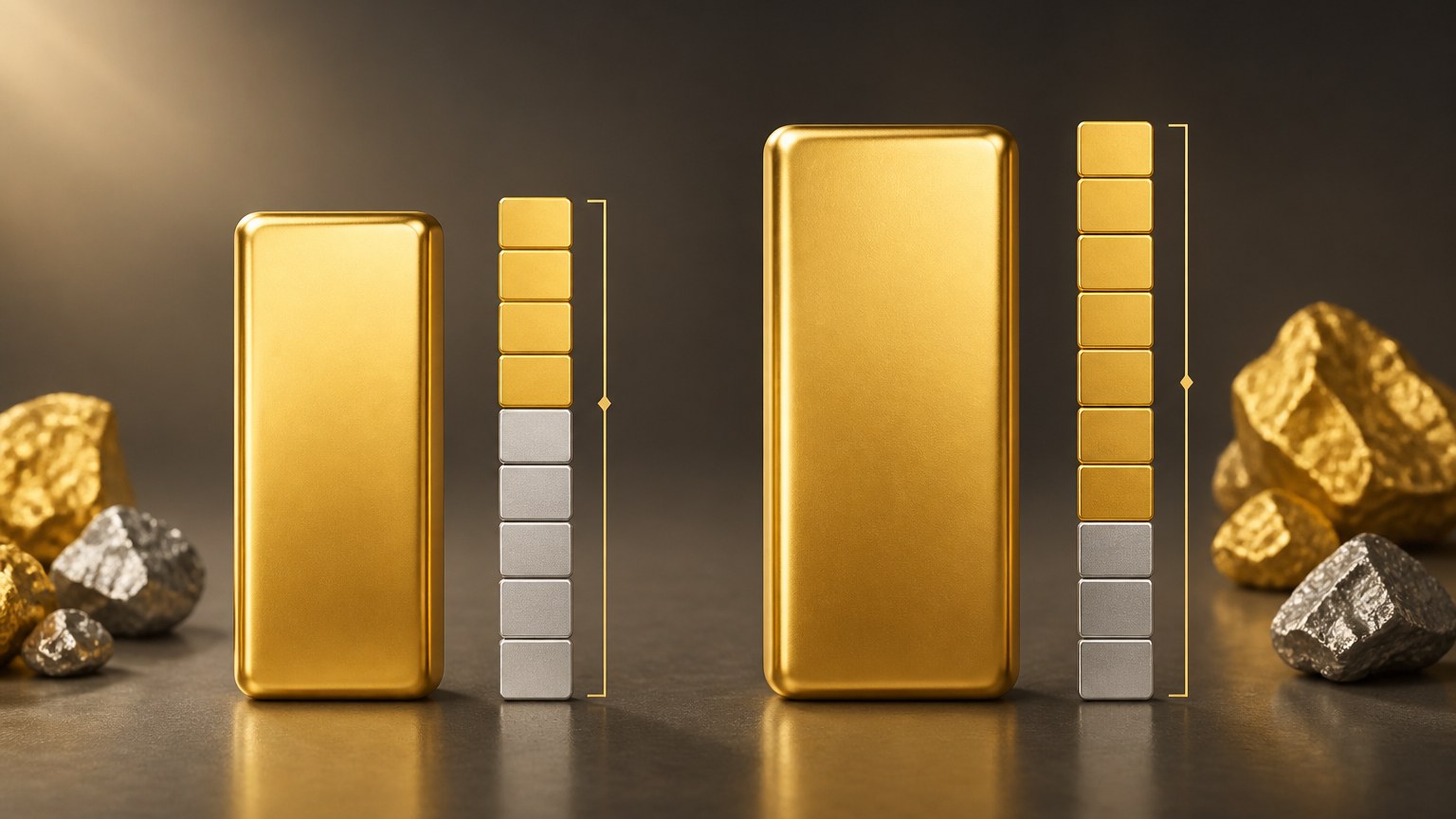 Diagramme comparant l'or 375 (9 carats) et l'or 750 (18 carats)