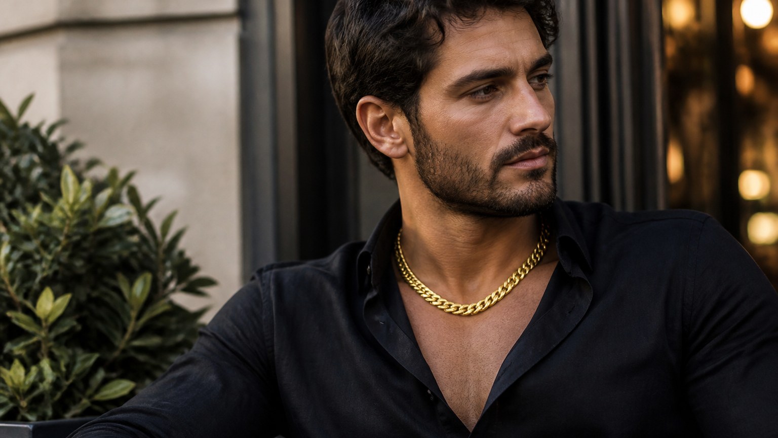 Homme portant une chaîne en or 24 carats