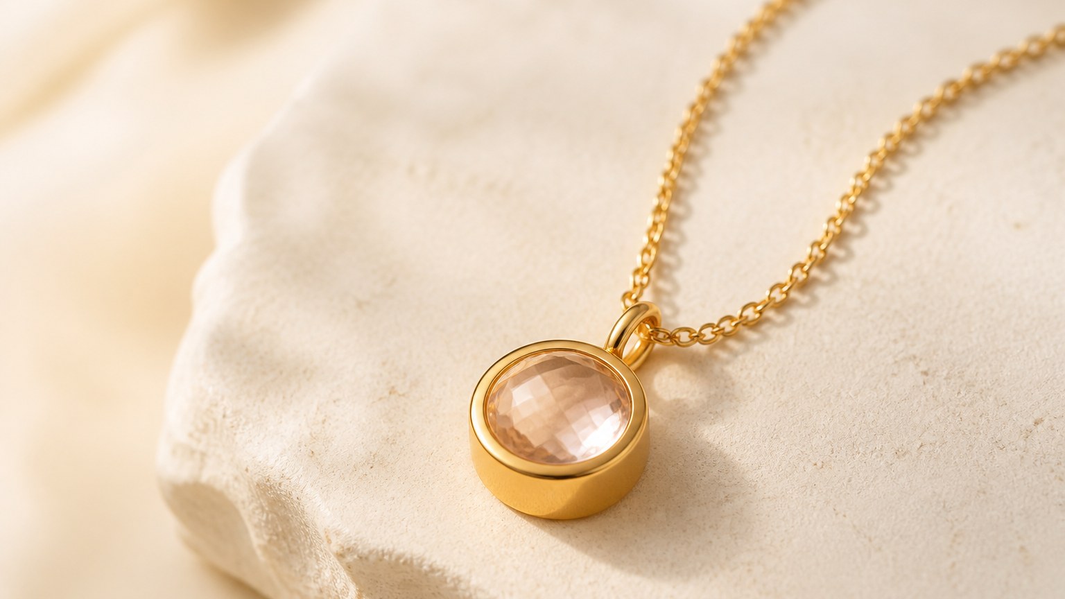 Collier en vermeil avec pierre précieuse sertie, aspect doré chaud