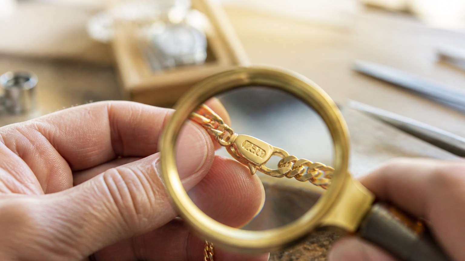 Vérification du poinçon or Italie sur un bracelet en or par un expert