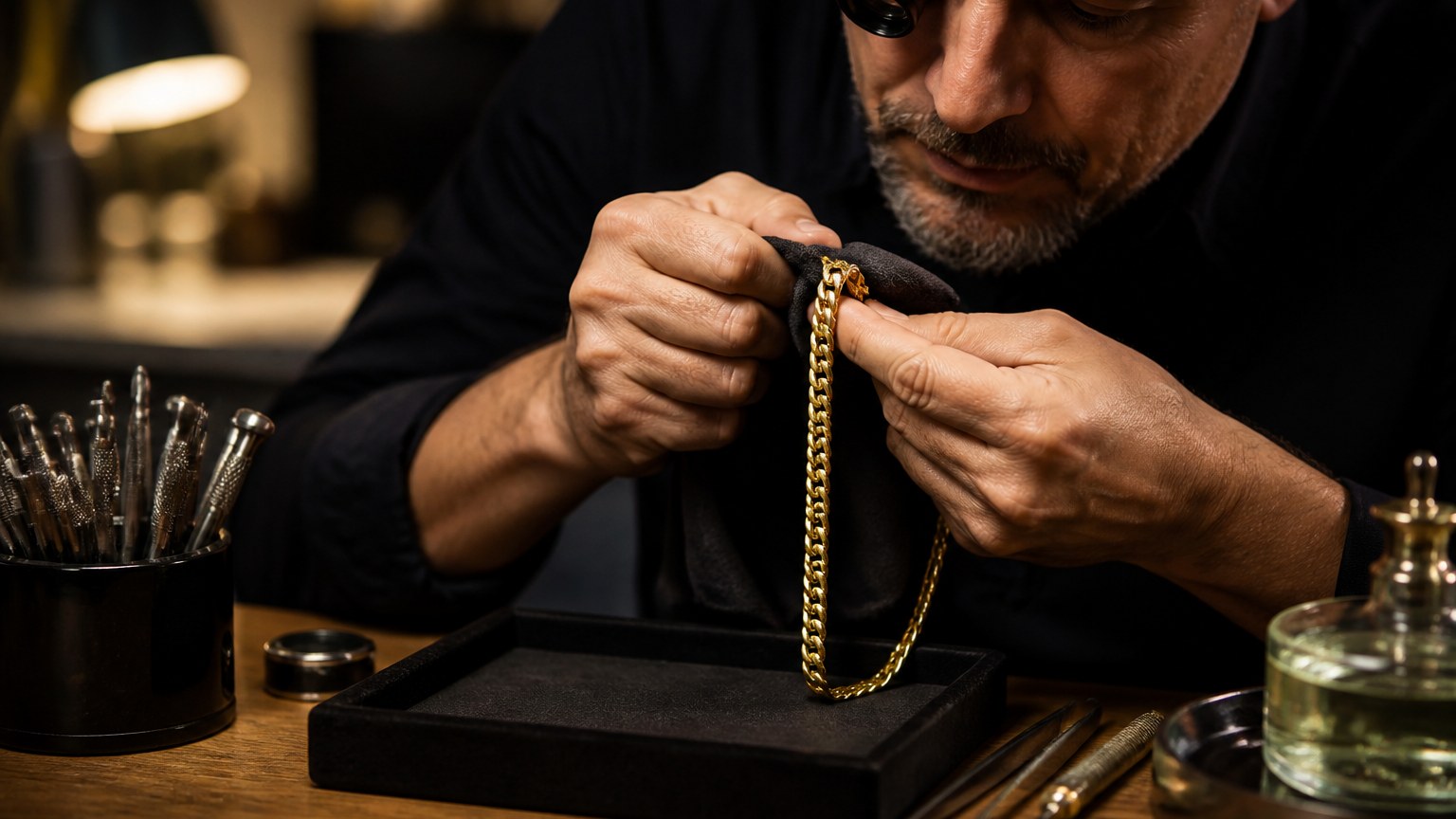 Entretien professionnel d'une chaîne homme en or 18 carats