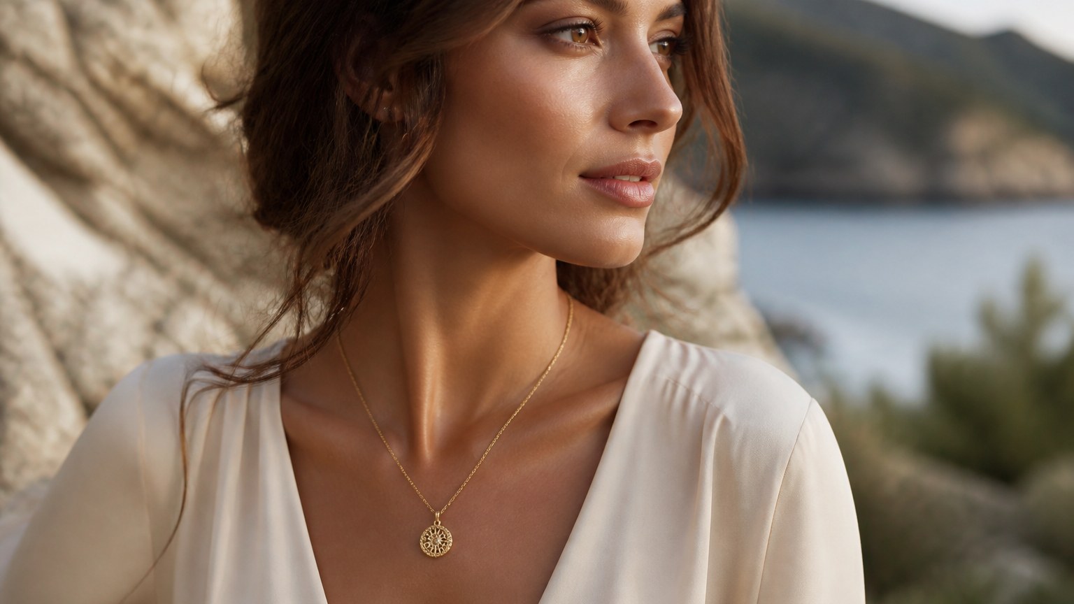 Chaîne en or 18 carats portée avec un pendentif