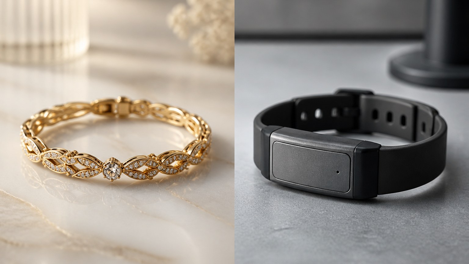 Comparaison entre un bracelet bijou traditionnel et un bracelet électronique de surveillance