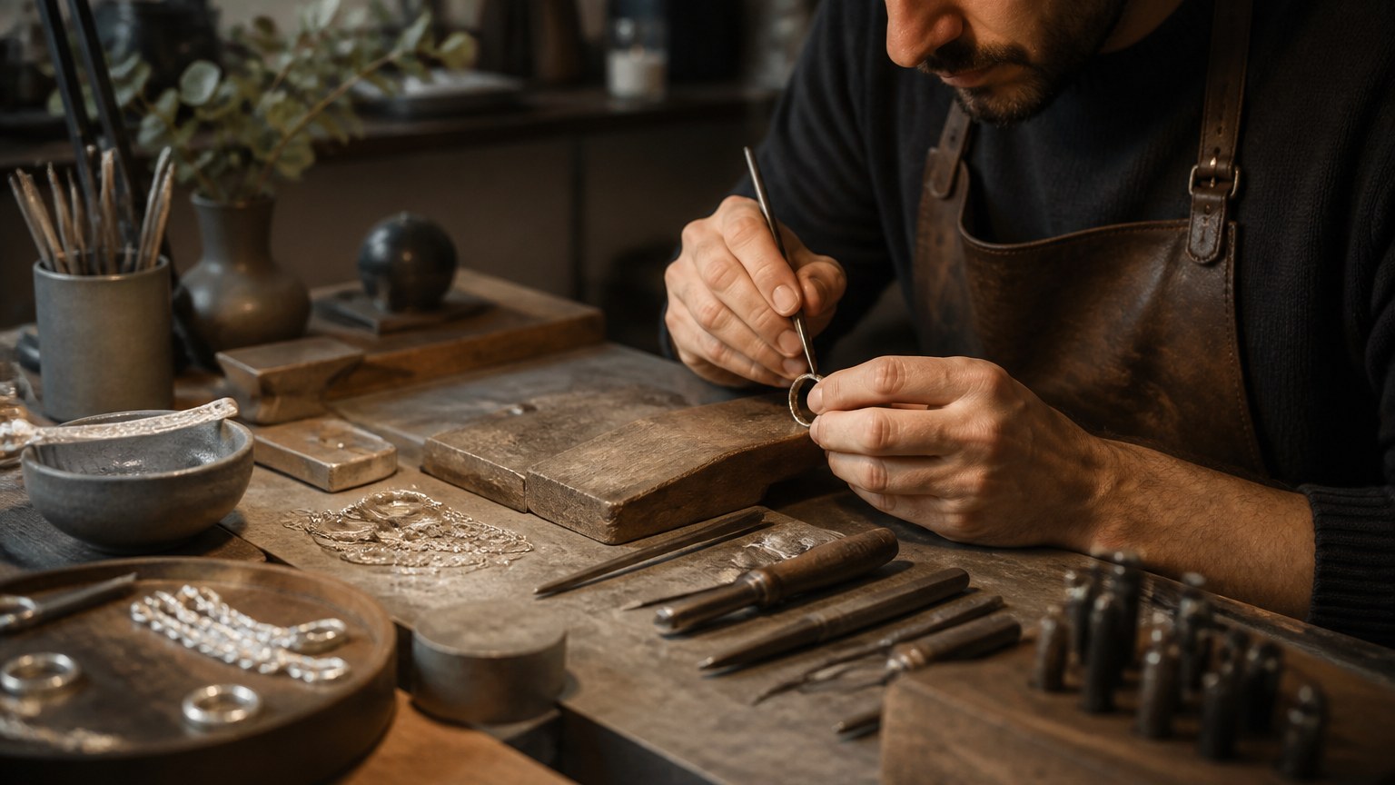 Artisan travaillant un bijou en argent 925
